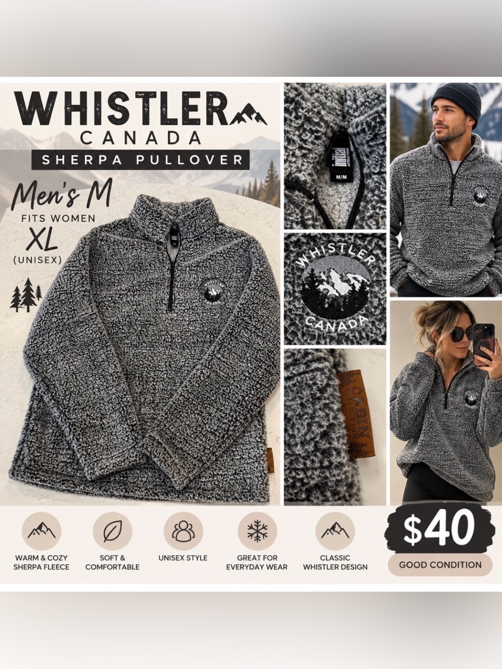 Whistler Canada Sherpa Quarter-Zip Pullover – Unisex